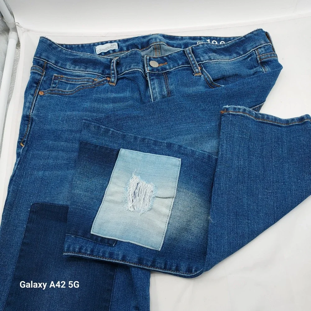 Gap 1969 Always Skinny Patchwork Distressed Indigo Denim Jeans Women‎ 32r
